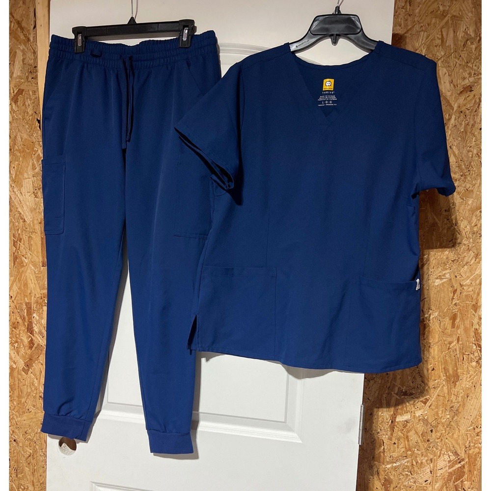 WonderWink Thrive Womens Scrub Set Royal Blue V-Neck Top Jogger Pants Large 6122